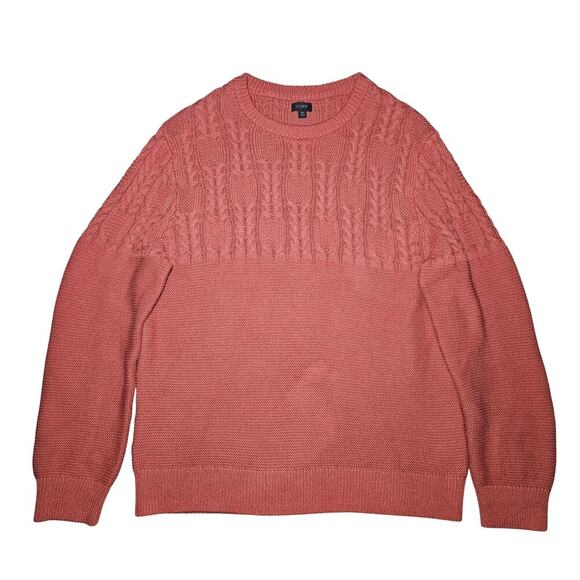 J. Crew Mens XL Chunky Sweater Orange/Rust 3D Cable Knit Fisherman Grandpa Retro - Picture 1 of 7